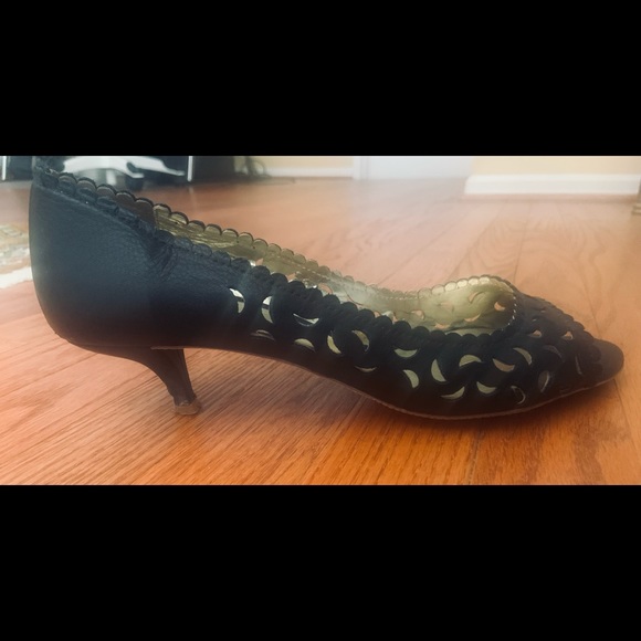 Paco Gil Black, Eyelet Leather, Kitten Heels - Picture 3 of 6